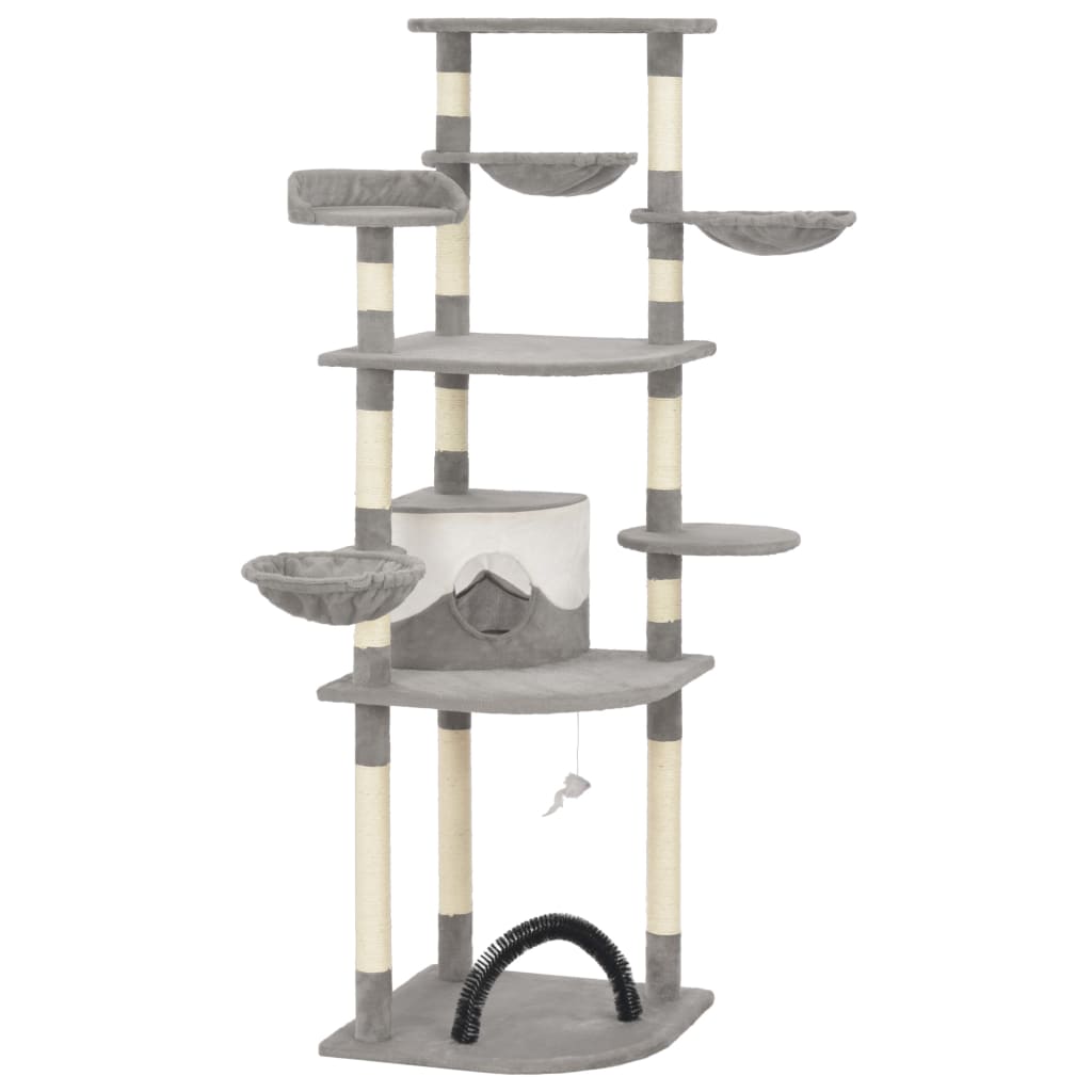 Ansamblu de joaca pentru pisici, vidaXL, Plus/PAL/funie de sisal, 60 x 60 x 190 cm, Gri