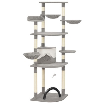 Ansamblu de joaca pentru pisici, vidaXL, Plus/PAL/funie de sisal, 60 x 60 x 190 cm, Gri Ansamblu de joaca pentru pisici, vidaXL, Plus/PAL/funie de sisal, 60 x 60 x 190 cm, Gri