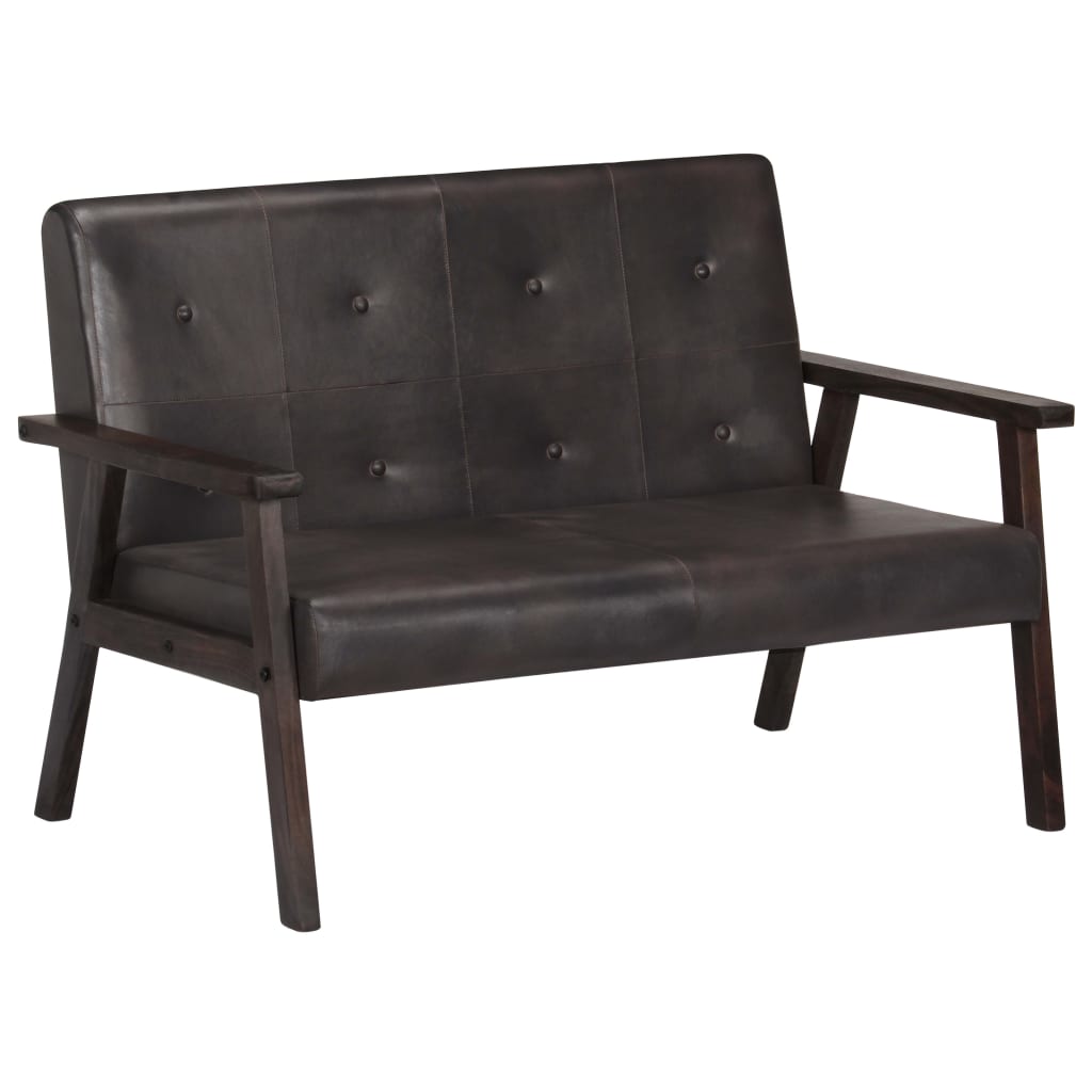 Canapea 2 locuri, vidaXL, Piele naturala, 111 x 58 x 65 cm, Gri