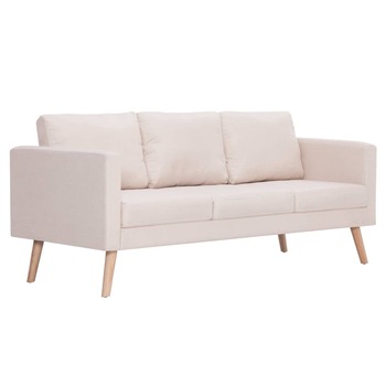 Canapea cu 3 locuri, vidaXL, cadru lemn si tapiterie textila, Crem, 168 x 70 x 73 cm Canapea cu 3 locuri, vidaXL, cadru lemn si tapiterie textila, Crem, 168 x 70 x 73 cm
