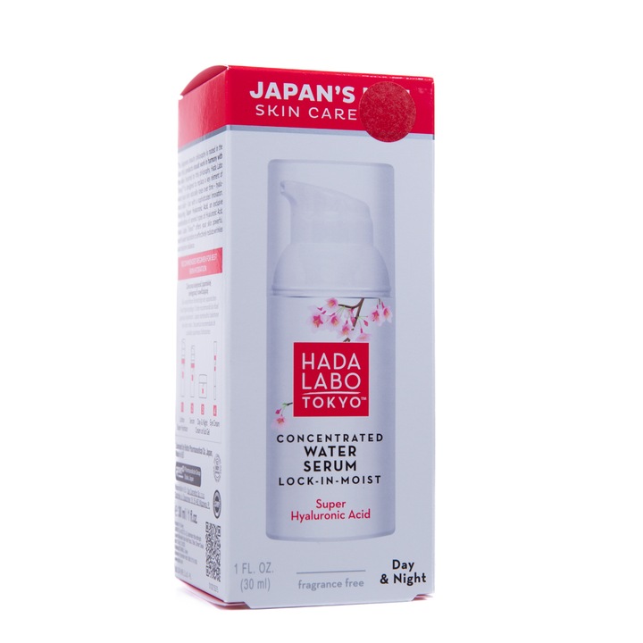 Ser concentrat de apa pentru mentinerea de durata a umiditatii pielii, Hada Labo Tokyo, cu Super Hyaluronic Acid, de zi si de noapte, 30 ml