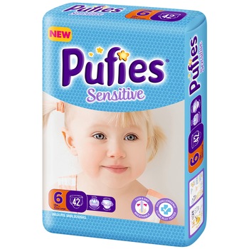 Scutece Pufies Sensitive 6 Extra Large, Maxi Pack, 42 Buc Scutece Pufies Sensitive 6 Extra Large, Maxi Pack, 42 Buc