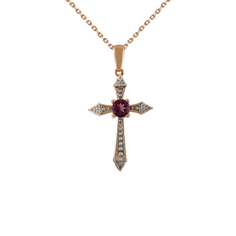 Pandantiv Cruce cu Lant Deruvo Aur 18k Diamante, Ametist, Ajustabil 40-45 PCPC00347-AMDR