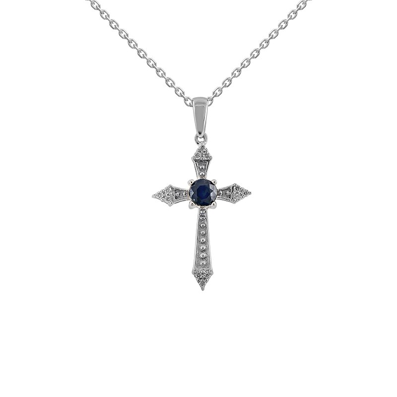 Pandantiv Cruce cu Lant Deruvo Aur 18k Diamante, Safir, Ajustabil 40-45 PCPC00347-SADW