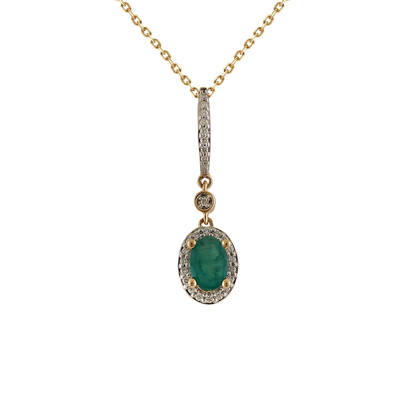 Pandantiv cu Lant Deruvo Aur 18k Diamante, Smarald, Ajustabil 40-45 PCPF00119-EMDY