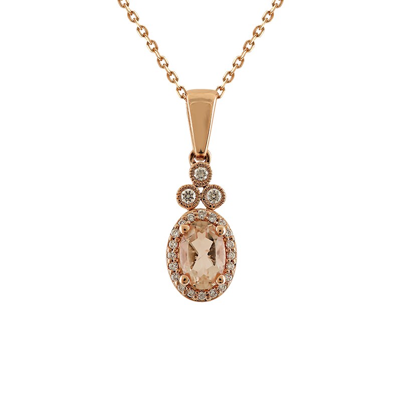 Pandantiv cu Lant Deruvo Aur 18k Diamante, Morganit, Ajustabil 40-45 PCPF00139-MORDR