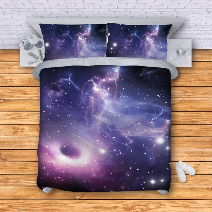 Lenjerie de pat pentru 2 persoane 3dg-textile, Model Galaxy Five, Multicolor, 4 piese