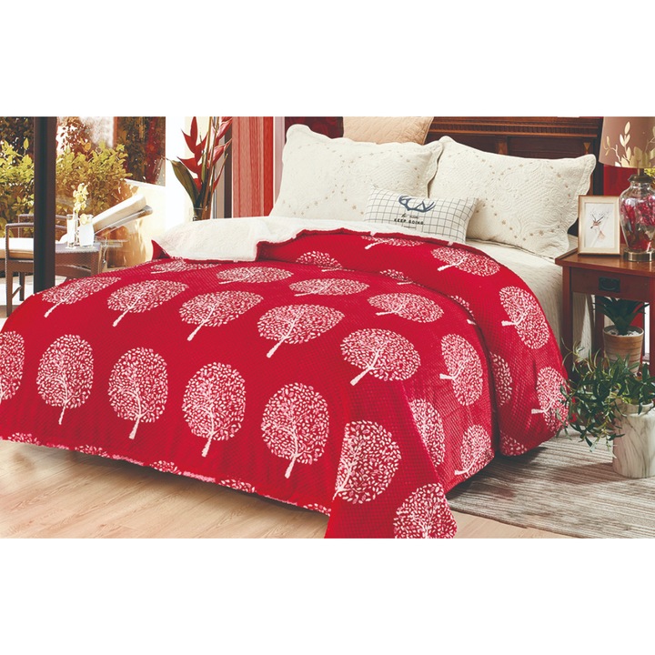 Patura cocolino grofata 230x200 Rosu/Alb Fleece