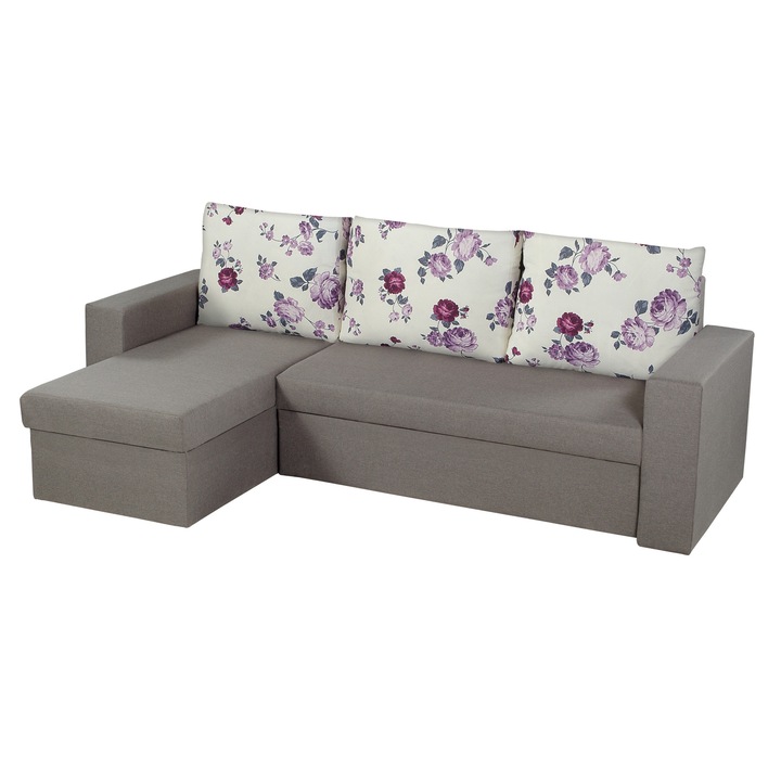 Coltar extensibil Oslo Grey Magnolia cu lada de depozitare, 247x148x78 cm, Reversibil