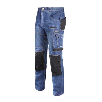 Pantaloni lucru tip blugi, slim-fit, elastici, 12 buzunare, cusaturi duble, marime S Pantaloni lucru tip blugi, slim-fit, elastici, 12 buzunare, cusaturi duble, marime S