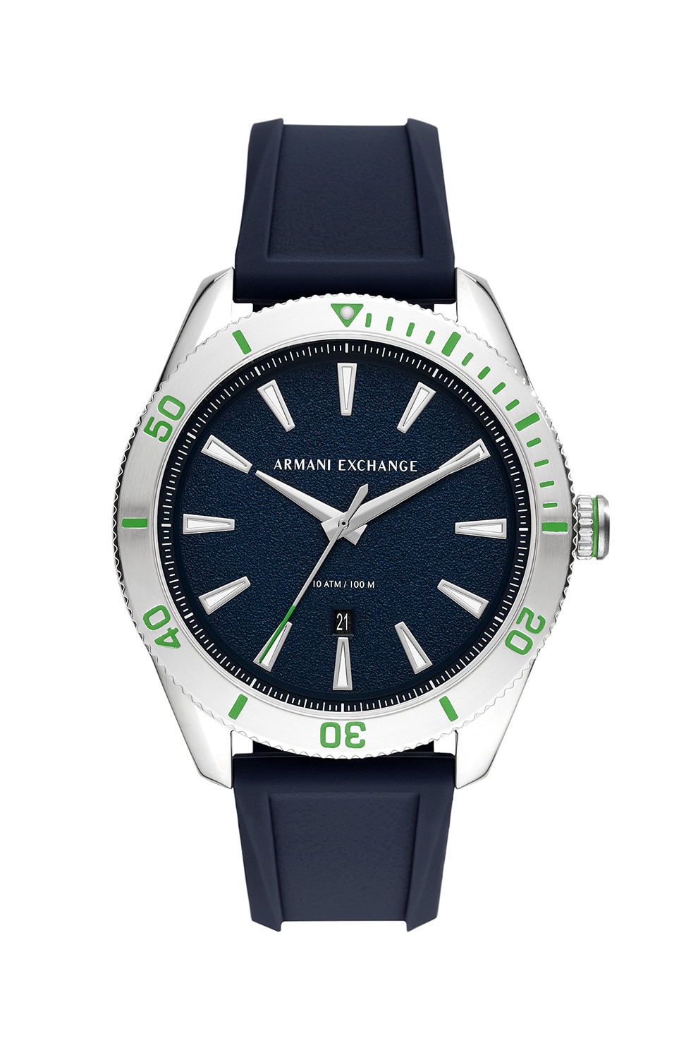 ARMANI EXCHANGE, Ceas rotund cu o curea de silicon, Argintiu/Bleumarin