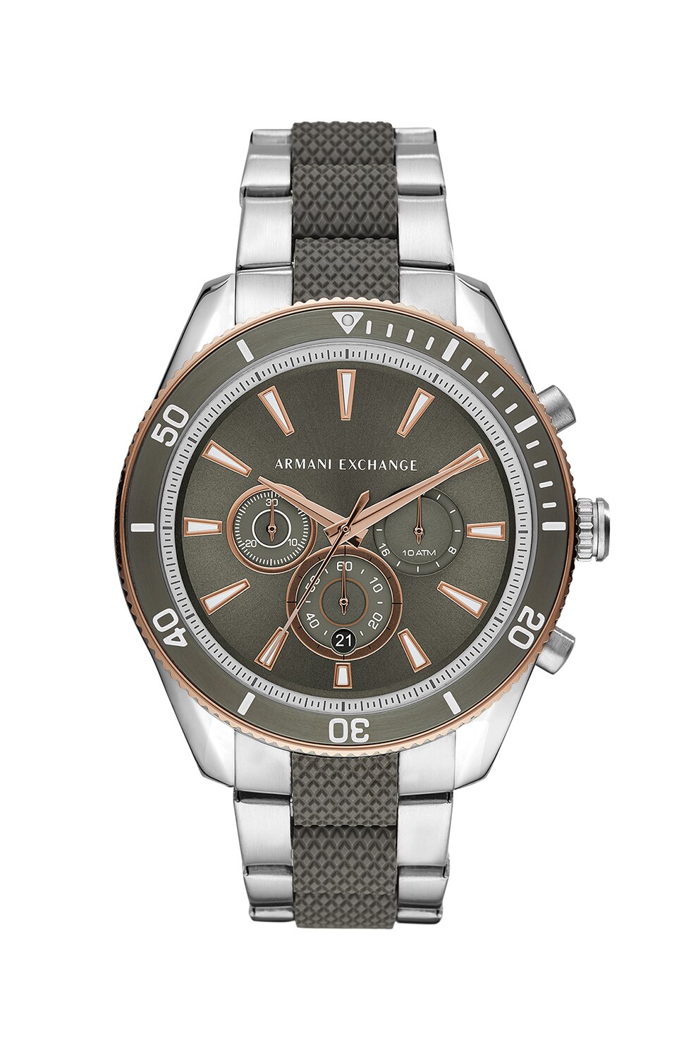 ARMANI EXCHANGE, Ceas cronograf cu bratara metalica, Argintiu/Maro