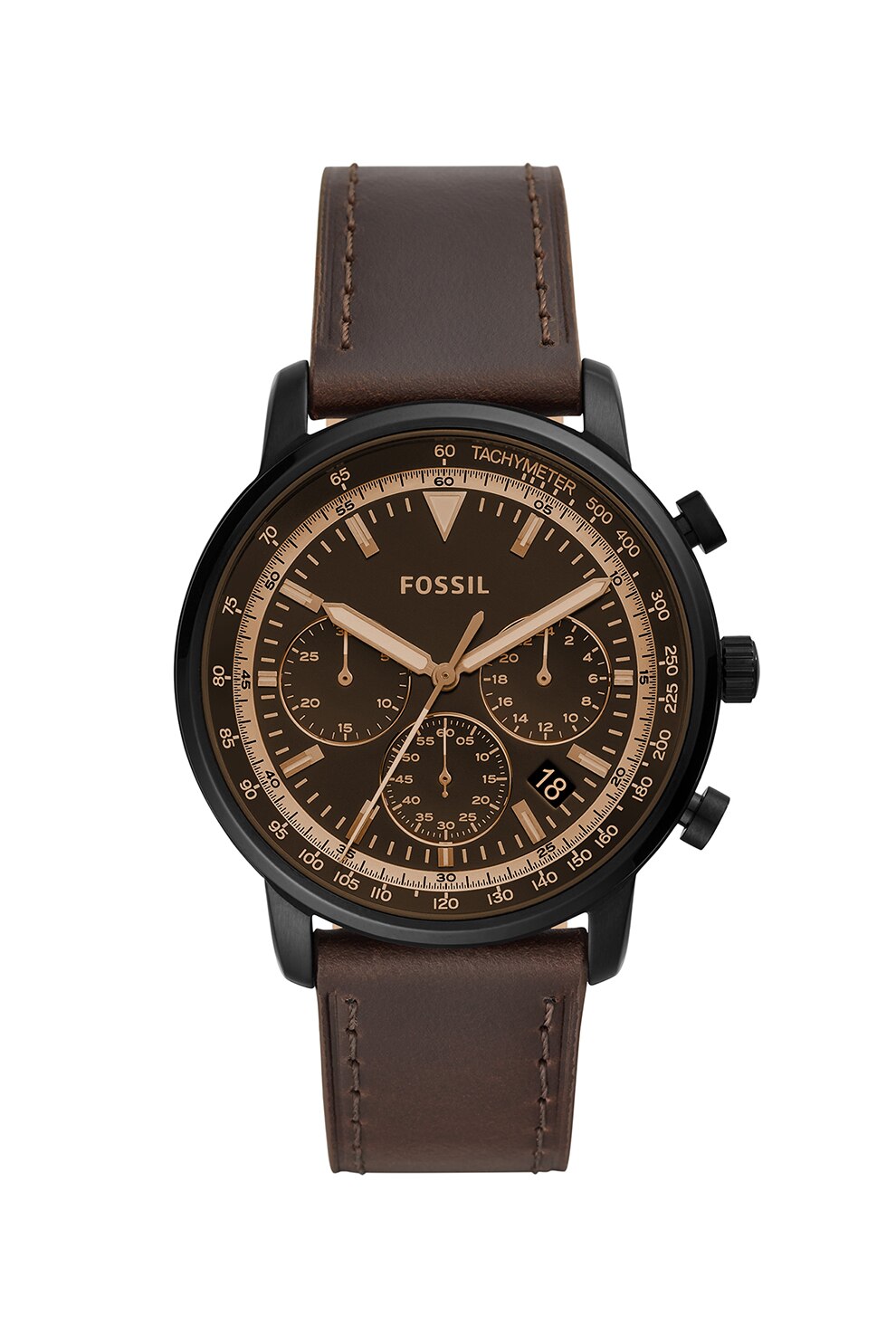 Fossil, Ceas cronograf cu o curea de piele, Maro/Negru