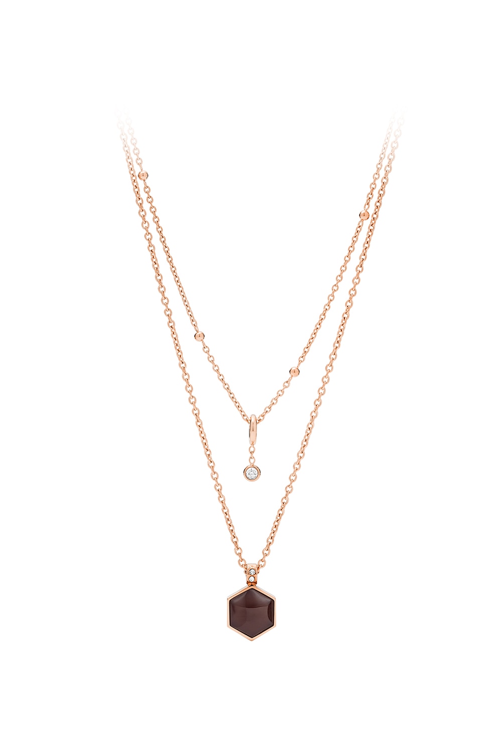 Fossil, Colier cu doua siraguri, Auriu rose