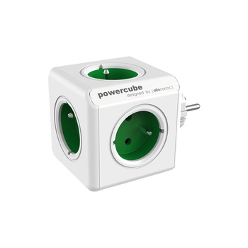 Fisa in forma de cub, 5 prize Schuko, verde, Allocacoc Fisa in forma de cub, 5 prize Schuko, verde, Allocacoc