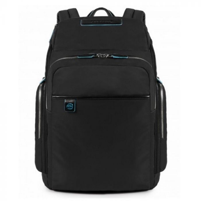 Rucsac port laptop 15,6'' si iPad®10,5’’/9,7”, Piquadro, din tesut si piele naturala, RBCA3826X3/N2, negru