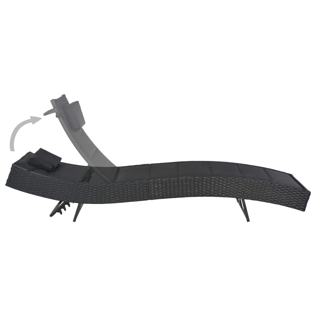 Sezlong de plaja reglabil, vidaXL, Negru, Ratan, 213 x 70 x (40-91,5) cm