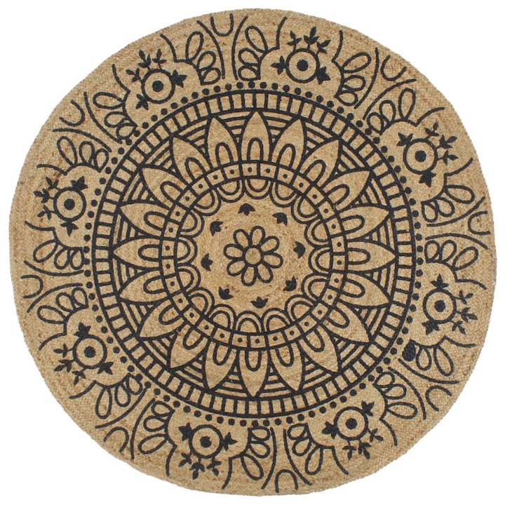 Ръчно тъкан килим от юта VidaXL 133701, тъмносин принт, 90 см