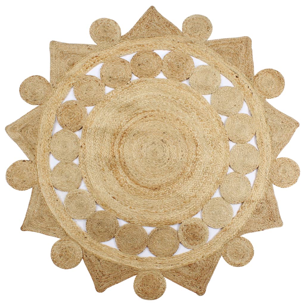 Covor lucrat manual din iuta impletitac, model mandala, vidaXL, Iuta, 90 cm, Maro