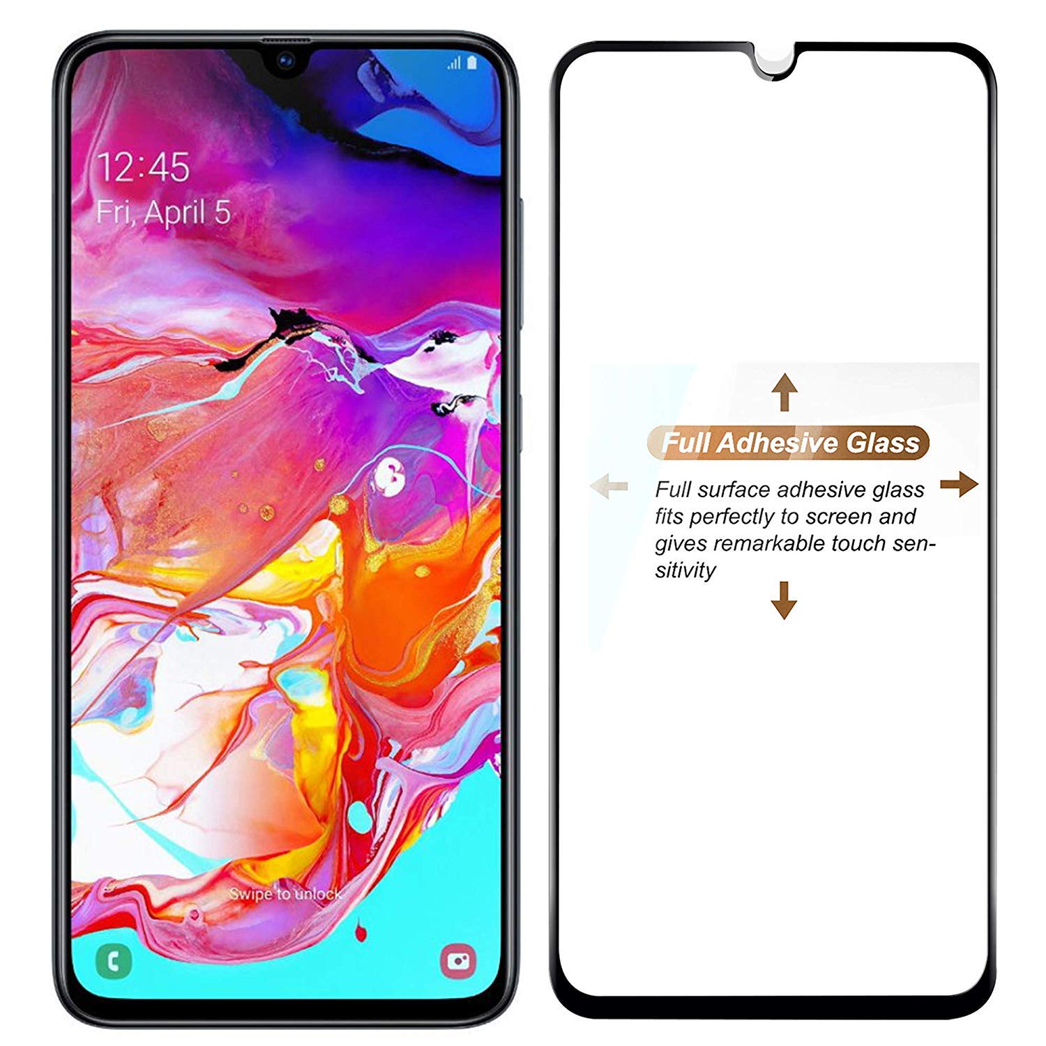 Folie sticla securizata Full Cover Full Glue compatibila Samsung Galaxy A70, Negru
