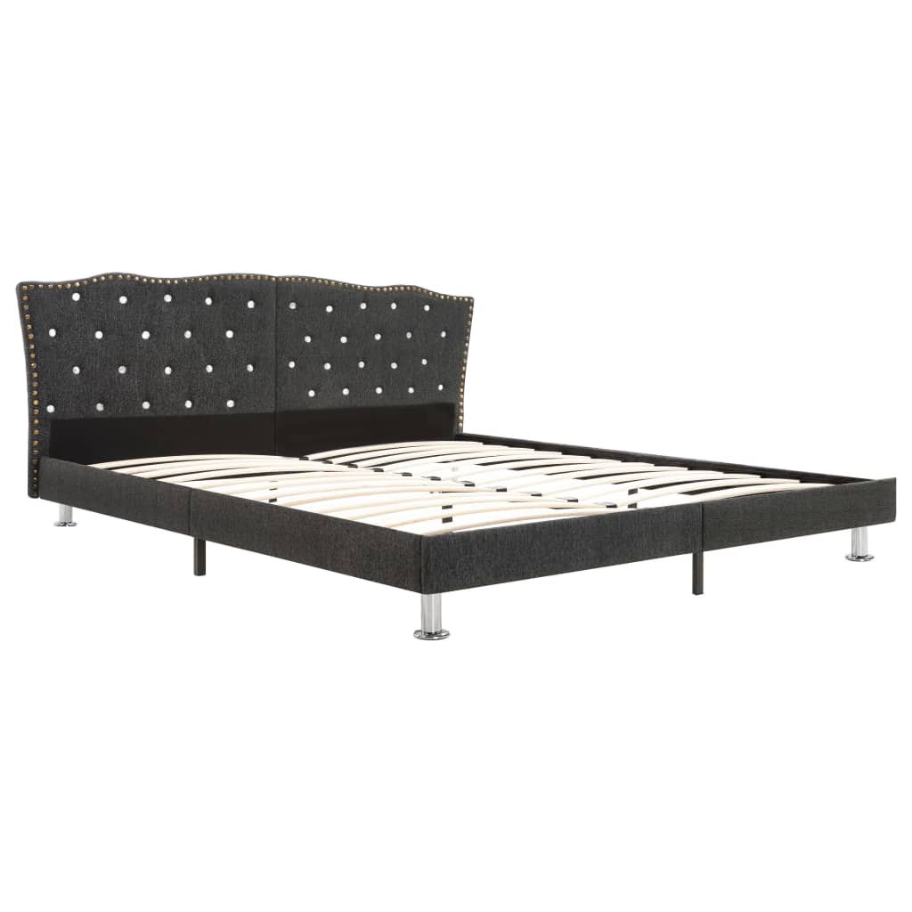 Set pat cu saltea cu spuma memorie, vidaXL, Tapiterie textila, cadru lemn, 160 x 200 cm, Gri inchis