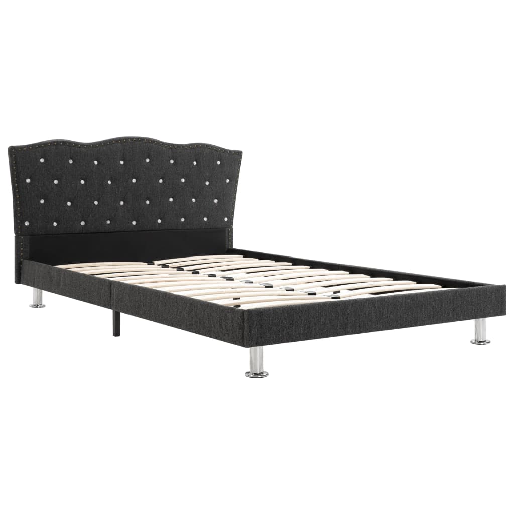 Set pat dublu cu saltea, vidaXL, Textil/Lemn, butoni decorativi, 140 x 200 cm, Gri inchis
