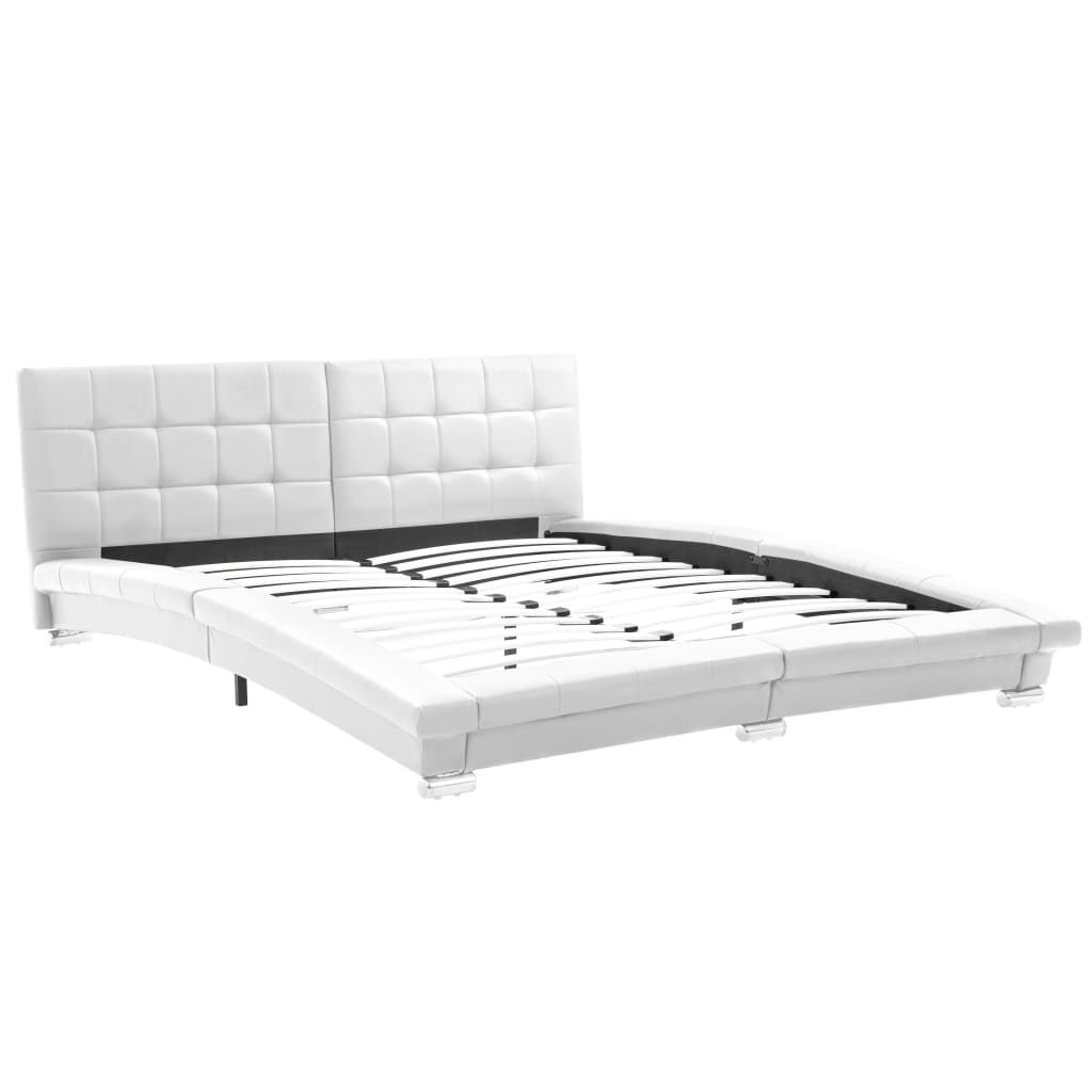 Cadru de pat dublu, vidaXL- Lemn-Piele artificiala, 200 x 160 cm, Alb