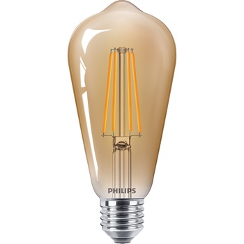 Bec LED vintage (decorativ) Philips Classic, E27, 5.5W (48W), 600 lm, 2500K, Clasa energetica F, flacara, Gold Bec LED vintage (decorativ) Philips Classic, E27, 5.5W (48W), 600 lm, 2500K, Clasa energetica F, flacara, Gold