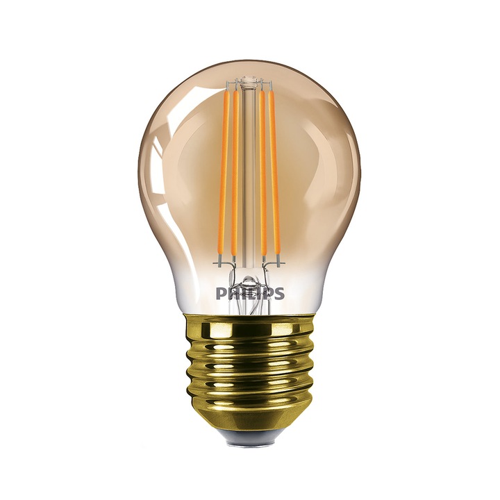 Крушка LED Philips Classic, E27, Винтидж, Димираща, 5W (32W), 150 лумена, 2200K, Пламък, Gold