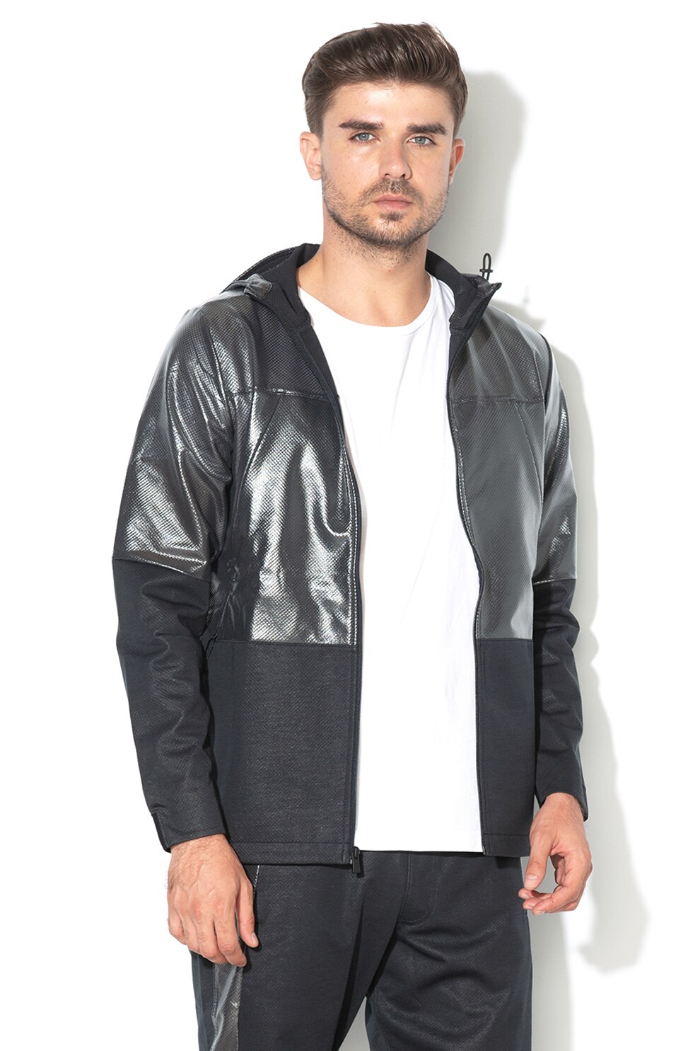 Under Armour, Jacheta elastica, pentru alergare Unstoppable Swack, Negru/Argintiu