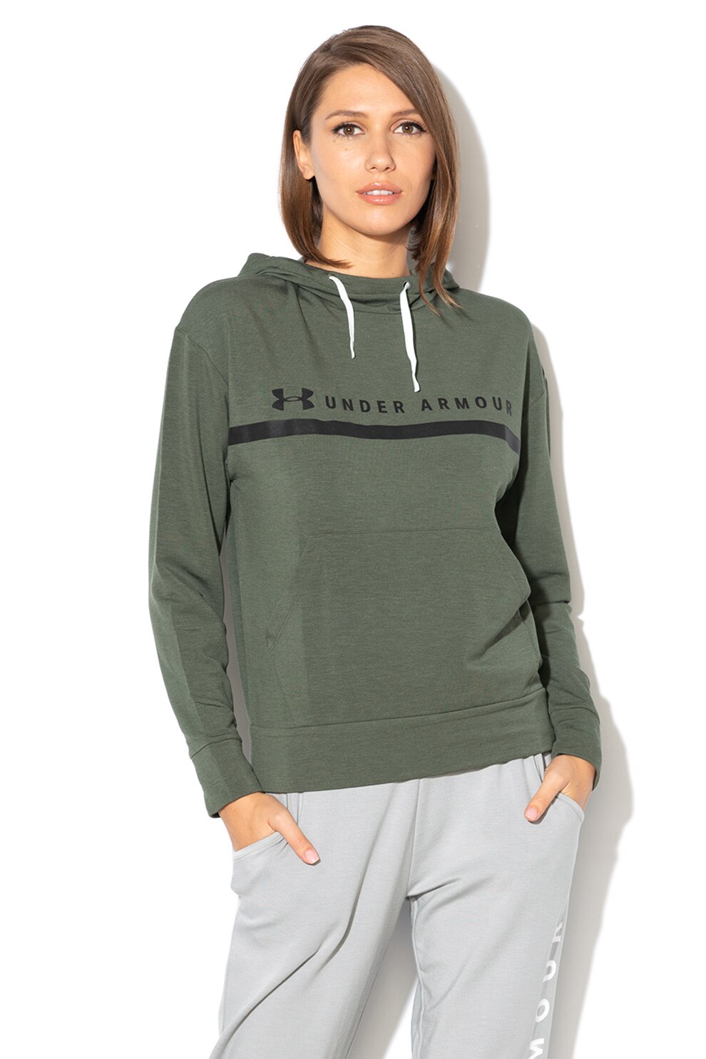 Under Armour, Hanorac cu logo peliculizat Unstoppable, Verde