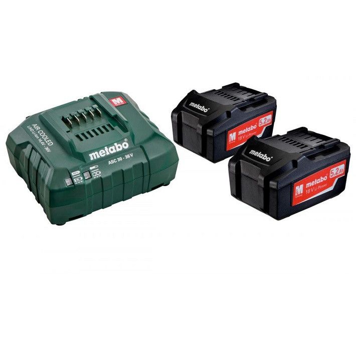 Set de 2 baterii 18V Li-Power 5.2Ah cu incarcator ASC 30-36V Metabo