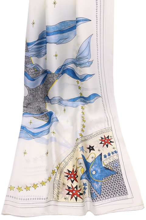 Hilldi nagyméretű női sál, poliészterből, csillagmintával, fehér