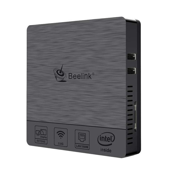 Mini PC TV Box Beelink BT3 Pro II, procesor Intel® Atom x5, Microsoft Windows 10, 4GB RAM, 64GB, Intel® HD Graphics, 4K, WiFi dual band 2.4/5.8 GHz, Bluetooth, HDMI, USB3, 1000Mbps LAN, Netflix Full HD/4K, Radiator Aluminiu