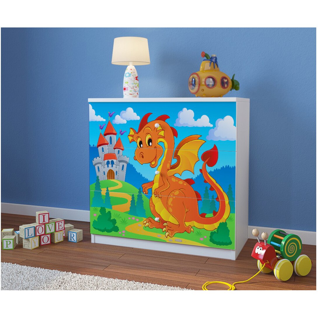 Comoda cu 3 sertare Wunderkid Dragon, Alb