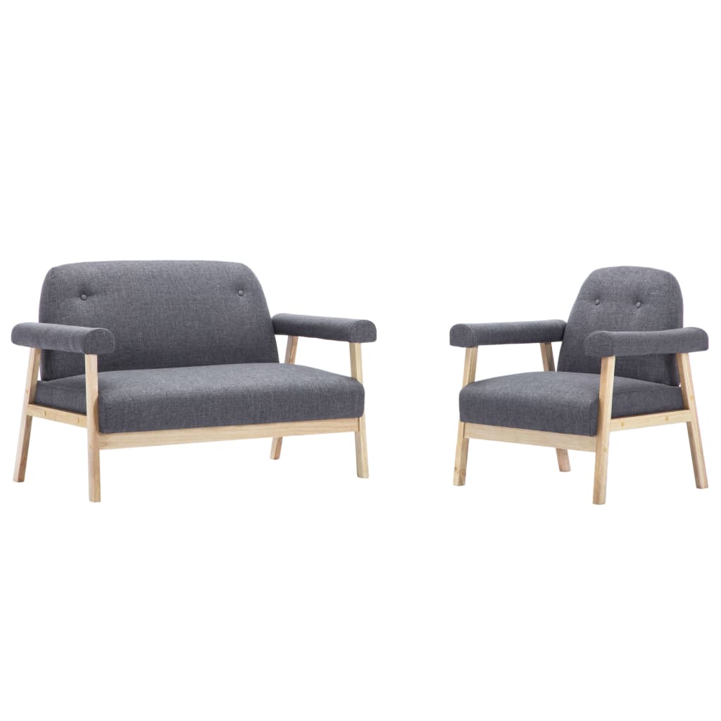 Set canapea 2 locuri si fotoliu, vidaXL, Gri inchis, tapiterie textila, 115 x 69 x 75 cm