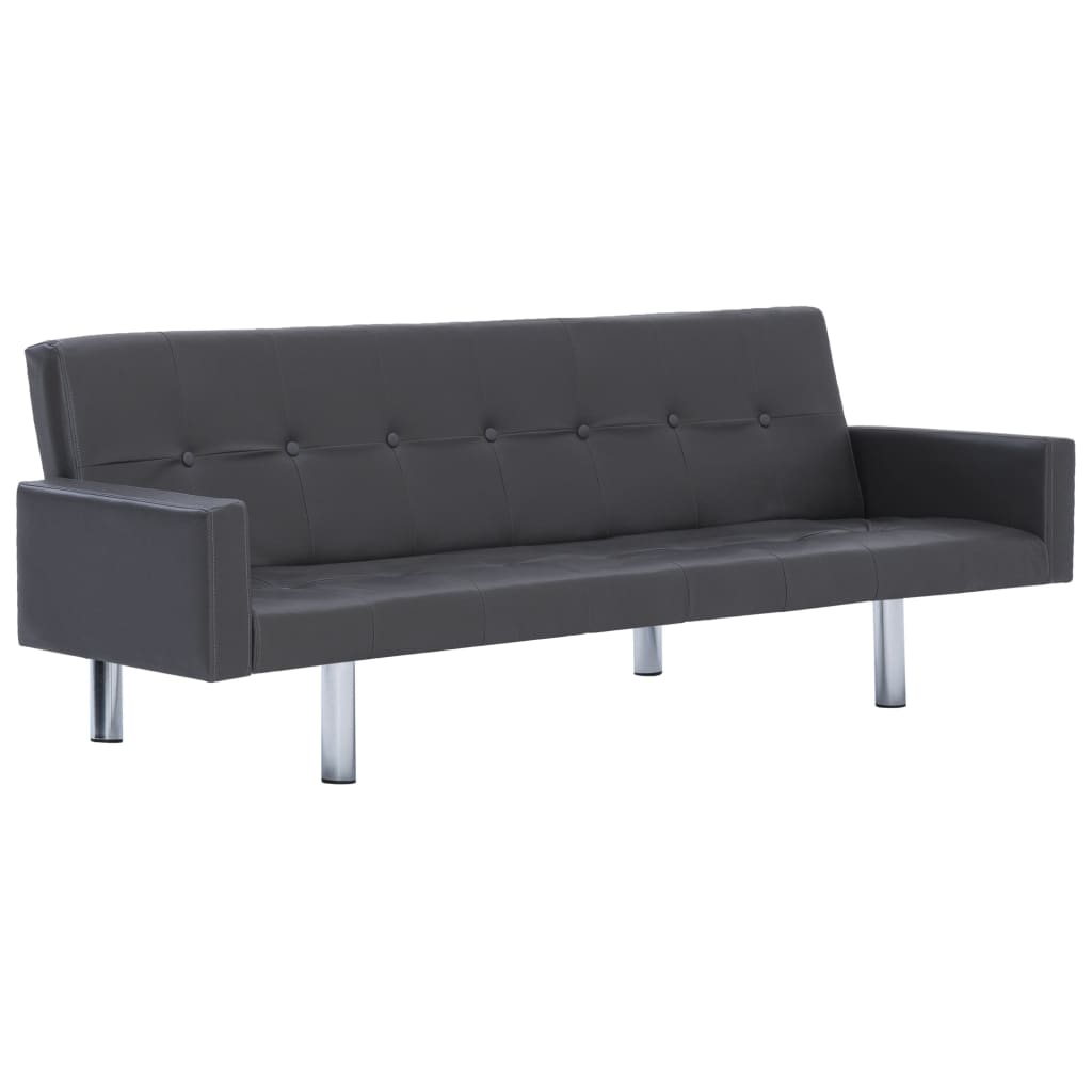 Canapea extensibila, cu 3 locuri, vidaXL, Gri inchis, Piele artificiala, 184 x 77,5 x (60,5 / 64 / 66,5) cm