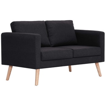 Canapea cu 2 locuri, vidaXL, cadru lemn si tapiterie textila, Negru, 116 x 70 x 73 cm Canapea cu 2 locuri, vidaXL, cadru lemn si tapiterie textila, Negru, 116 x 70 x 73 cm