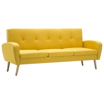 Canapea cu 3 locuri, vidaXL, Tapiterie textila, cadru lemn, Galben, 186 x 71 x 79 cm Canapea cu 3 locuri, vidaXL, Tapiterie textila, cadru lemn, Galben, 186 x 71 x 79 cm