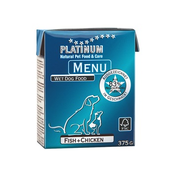 Set 12 cutii cu Hrana Umeda Caini Platinum Meniu Fish & Chicken, Platinum Natural, 12 x 375 g Set 12 cutii cu Hrana Umeda Caini Platinum Meniu Fish & Chicken, Platinum Natural, 12 x 375 g