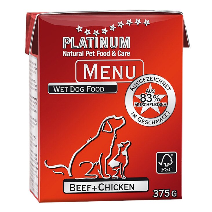 Hrana Umeda pentru Caini Platinum Meniu Beef & Chicken, Platinum Natural, 375 g