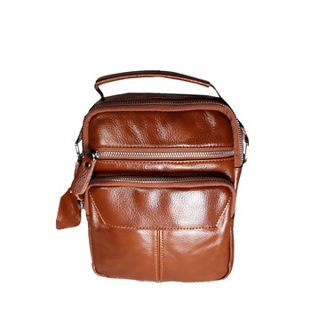 Geanta barbati, din piele, maro coniac, cu doua compartimente frontale si unul principal, dimensiune 24/7/19 cm Geanta barbati, din piele, maro coniac, cu doua compartimente frontale si unul principal, dimensiune 24/7/19 cm