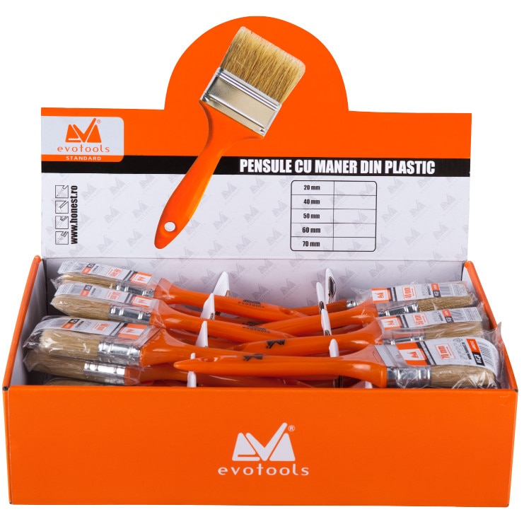 Set Pensule cu maner de plastic Orange Evotools 5x20mm 10x40mm 10x50mm 5x60mm 5x70mm