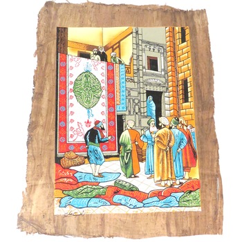 Imagine de perete 43/33cm, tablou stil egiptean, pictat manual, hartie de papirus, E111 Imagine de perete 43/33cm, tablou stil egiptean, pictat manual, hartie de papirus, E111