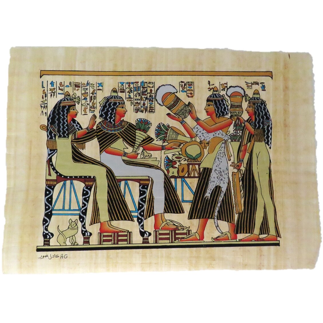 Imagine de perete 41/30cm, tablou stil egiptean, pictat manual, hartie de papirus, E110
