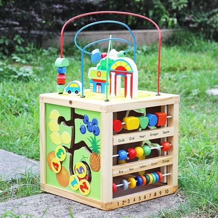 Jucarie lemn M-Toys - Cubul multifunctional cu ceas