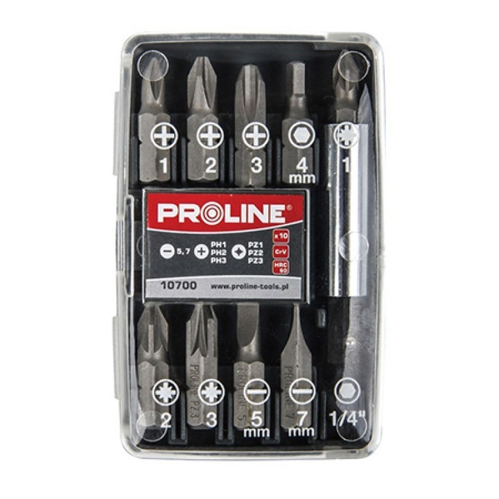 Proline bitkészlet befogóval, 10 darabos, PH, PZ, NEG, PL, 1/4 "