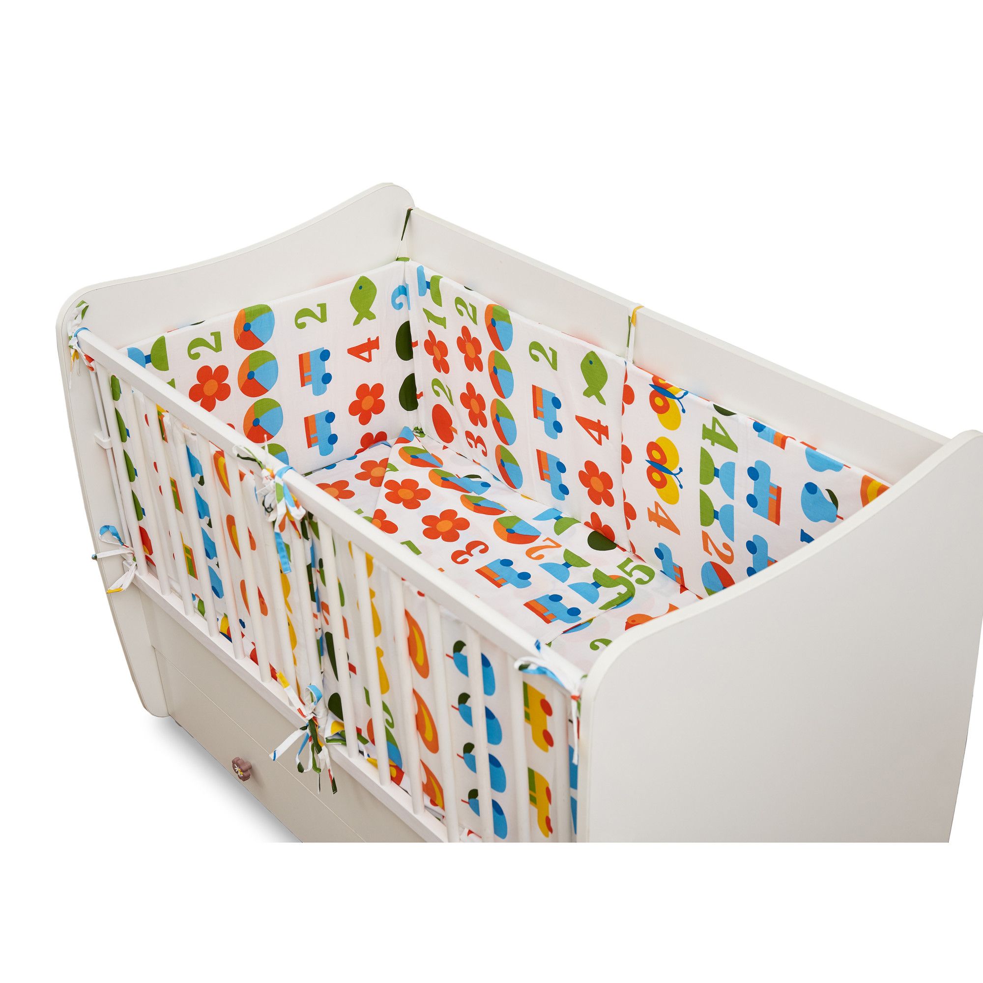 Set lenjerie de pat pentru copii, bumbac 100%, 5 piese, 2 aparatoare laterale, Multicolor