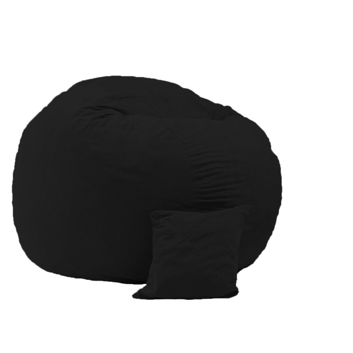 Pufrelax Fotel, King méretű, dekoratív párnával, fekete (Prémium sorozat), memóriahabos szivacspehely keverékkel töltve