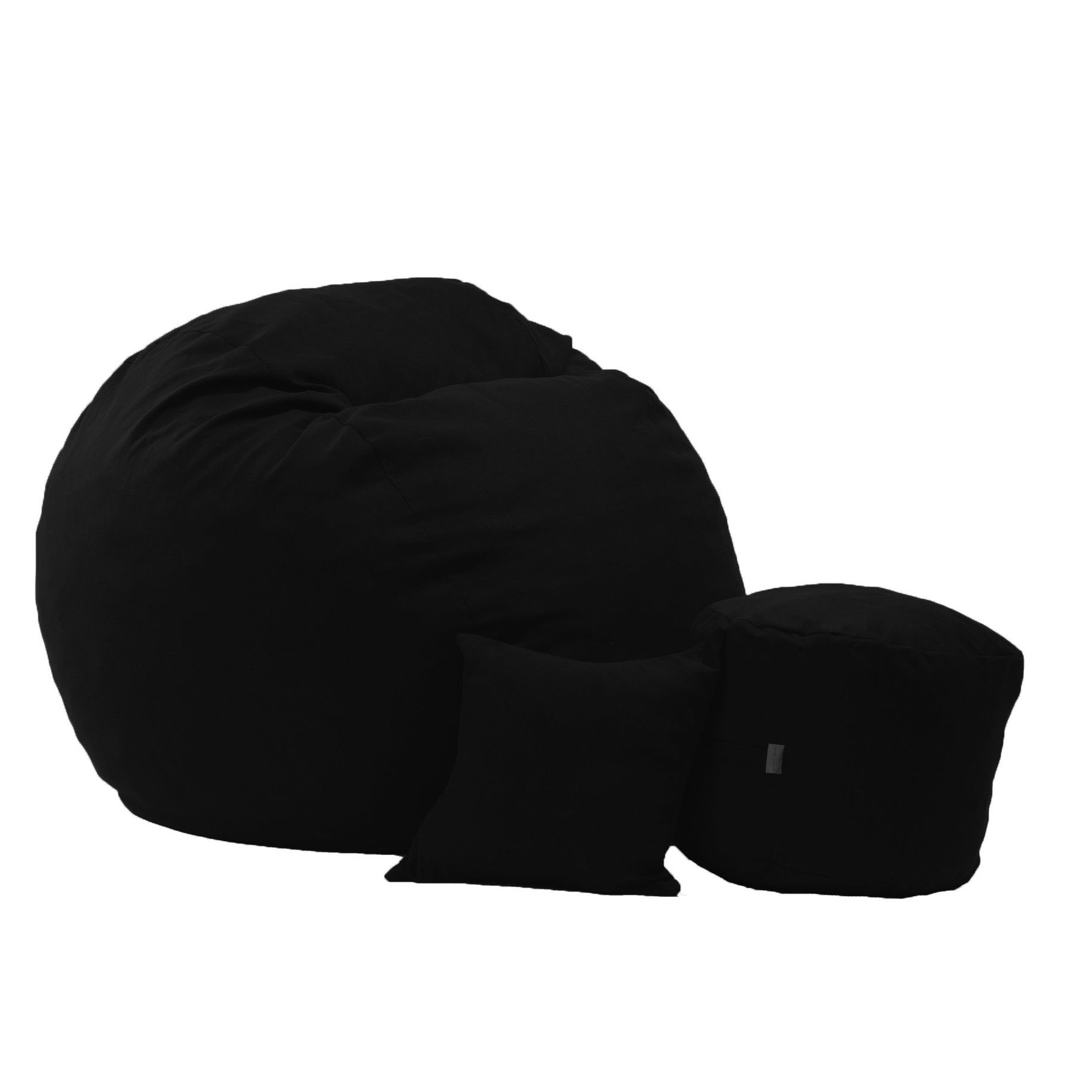 Fotoliu Pufrelax King Size + Otoman + Perna decorativa - Eerie Black (Gama Premium) umplut cu fulgi de burete memory mix